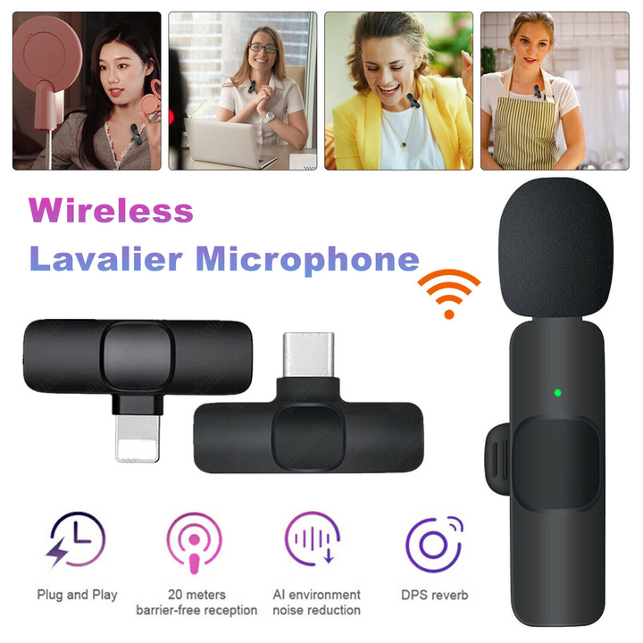 Wireless Lavalier Lapel Microphone for iPhone 15 Series/Android/Computer - Bluetooth Mini Phone Microphones for Video Recording - 2 Clip on Mics with USB C Interface for Tiktok YouTube Vlog