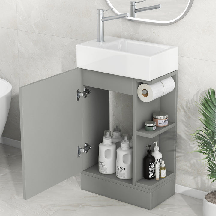 18.6\\\" Bathroom Vanity with Sink, Bathroom Vanity Cabinet with Two-tier Shelf, Left or Right Orientation