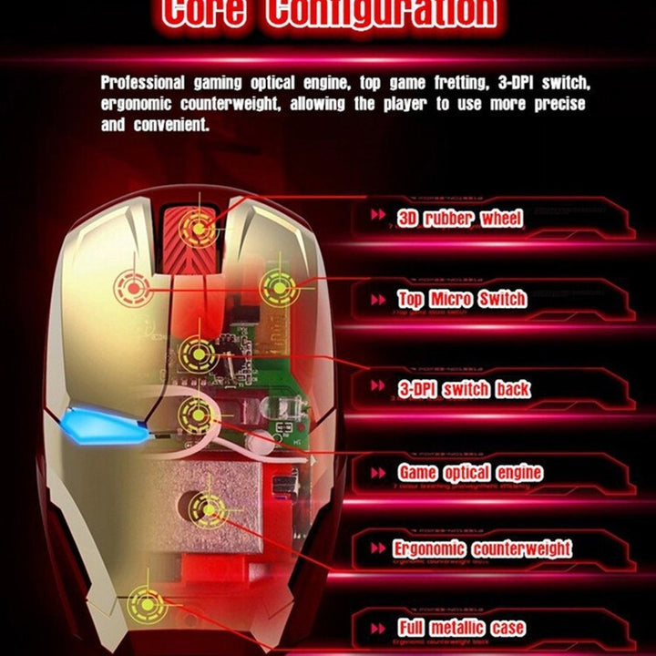 Wireless Mice Iron Man Mouse Mouses Computer Button Silent Click 800/1200/1600/2400DPI Adjustable USB Optical Mice For Computer