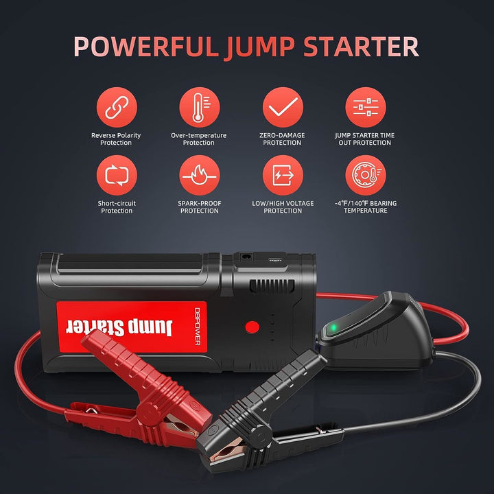 DBPOWER Jump Starter Battery Pack, 2750A Peak 76.96Wh, Portable Car Jump Starter (Up to 10L Gas/8L Diesel Engine) 12V Auto Battery Booster Pack with Smart Clamp Cables, Quick Charger