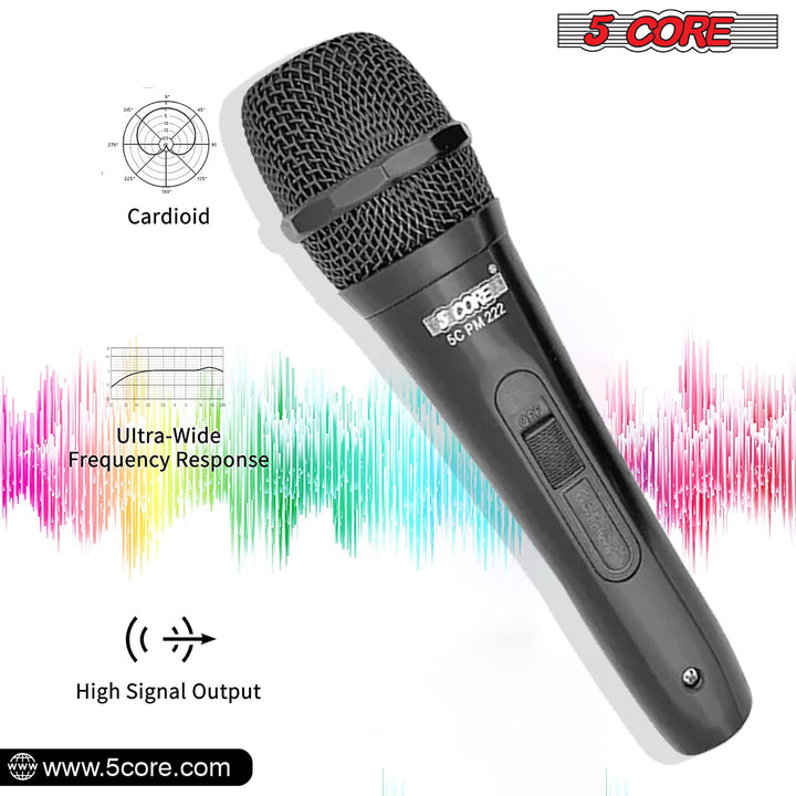 5 CORE Microphone Dynamic Vocal Handheld Mic Cardioid Unidirectional Microfono w On Off Switch + XLR Audio Cable for Singing Karaoke Public Speaking & Parties - PM-222