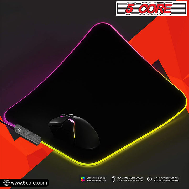 5 CORE Large RGB Gaming Mouse Pad Non-Slip Rubber Base, Waterproof 11.8 x 9.8 Inch LED Desk Mouse Mat Glowing 12 Modes Durable Stitched Edges, Great for Office and Gaming MP 300 RGB