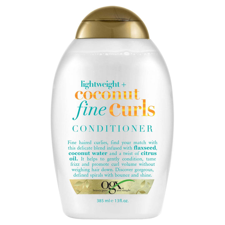 OGX Lightweight + Coconut Fine Curls Conditioner, Lightweight, Coconut Water Conditioner, 13 fl. oz.