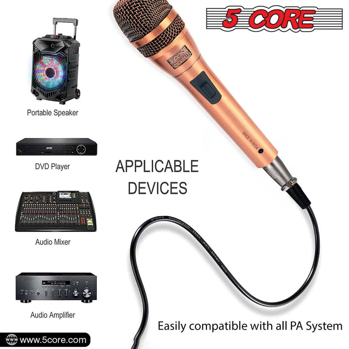 5 CORE Professional Dynamic Vocal Microphone Neodymium Cardioid Unidirectional Handheld Mic for Singing Karaoke Steel Mesh Grille Metal Body With ON Off Switch + 16ft Detachable Cable + Clip + Bag