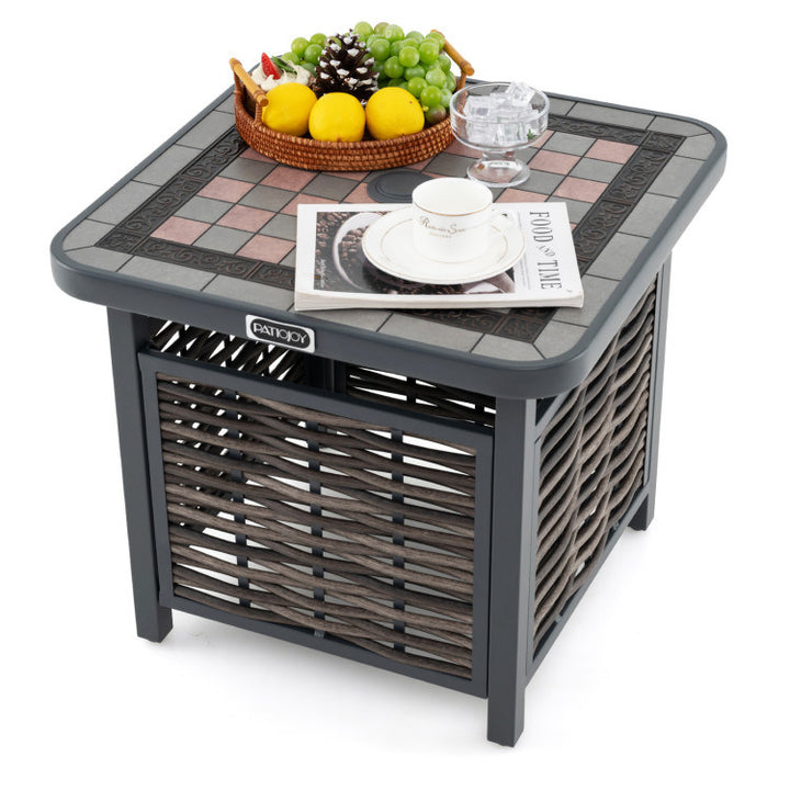 21.5 Inches Outdoor PE Rattan Side Table Square End Table with Umbrella Hole