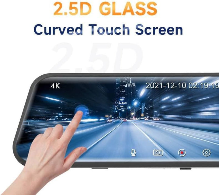 4K UHD 9.66" Mirror Front and Rear Dual Dash Camera Voice Control, Night Vision Touch Screen Waterproof Back Camera, 150 degreesWide Angle Monitoring Range with 64G SD Card