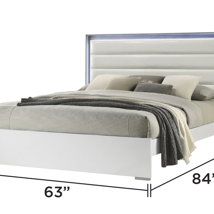 Olivia Contemporary Style Queen Bed Made with LED Headboard & Wood in White