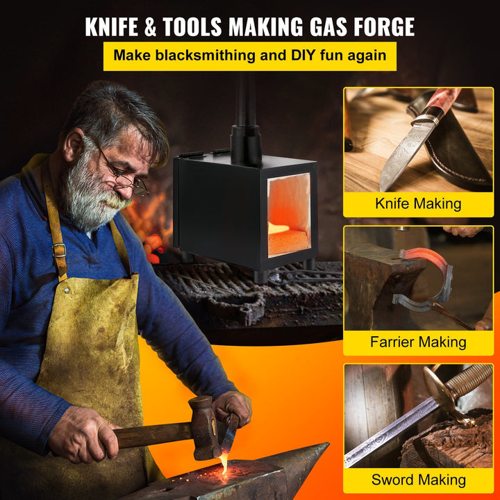 Propane Knife Forge, Blacksmithing Forge with Single Burner, Portable Propane Forge with Single Durable Door, Large Capacity Farrier Forge, Square Propane Burner Forge for Knife and Tool Making