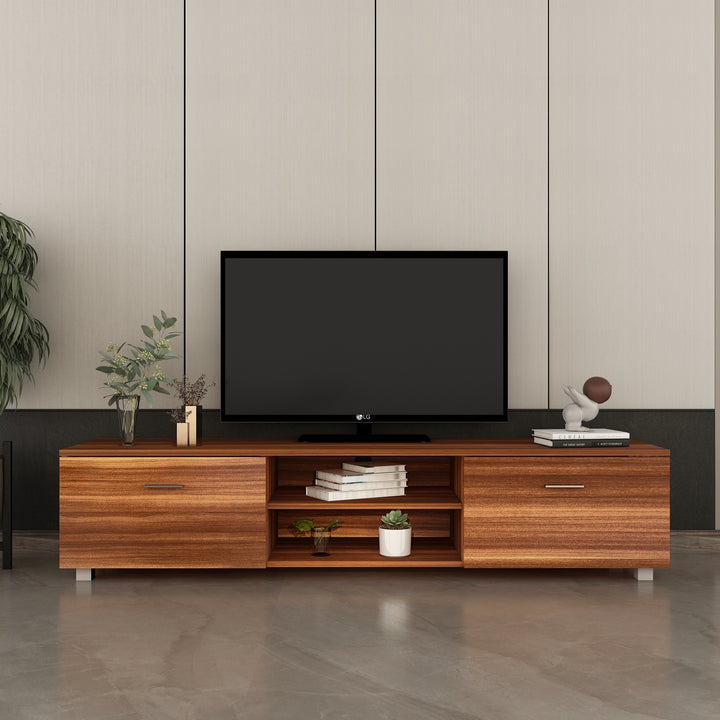 Walnut TV Stand for 70 Inch TV Stands; Media Console Entertainment Center Television Table; 2 Storage Cabinet with Open Shelves for Living Room Bedroom