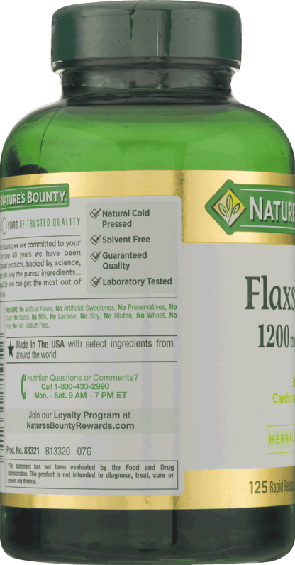 Nature's Bounty Flaxseed Oil Softgels;  1200 mg;  125 Count