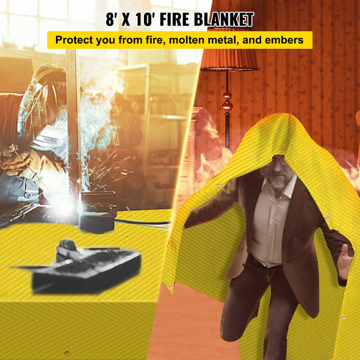 VEVOR 8 x 10 Ft Welding Blanket Gold Fiberglass Blanket Portable Fiberglass Fire Retardant Blanket Welding Mat Welding Fireproof Thermal Resistant Insulation With Carry Bag