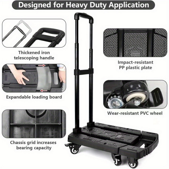 Folding Luggage Cart, Hand Truck, Dolly Cart, Ideal for Travel, Moving, Shopping, and Package Delivery in Offices and More (500lbs Heavy Duty with 6 Wheels)