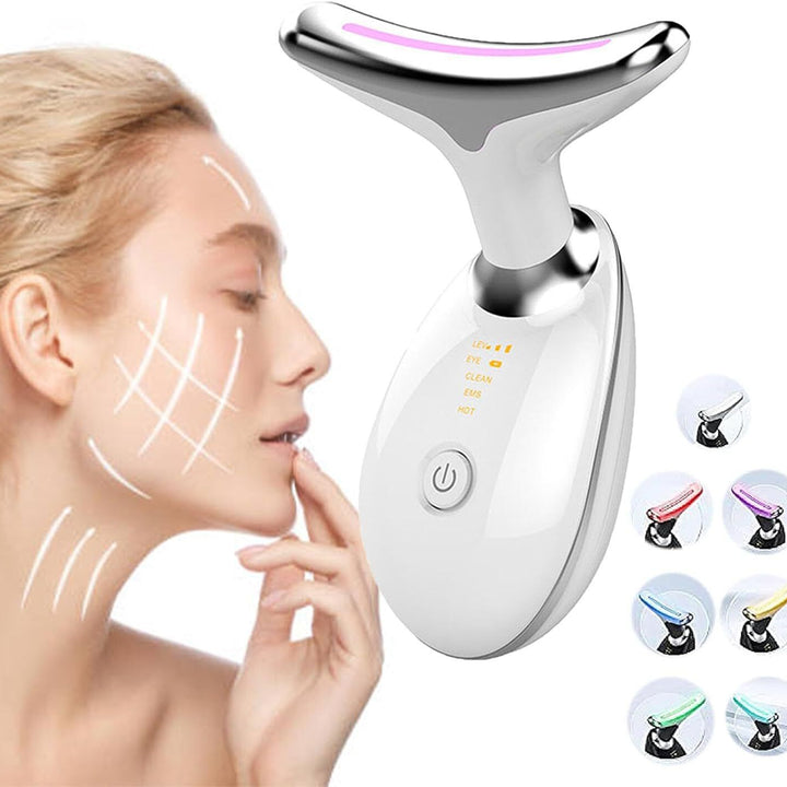 Red Light Therapy for Face, 7 Color LED Face Skin Rejuvenation for Face & Neck Beauty Device, Deplux Neck Tightening Device, Glossy White