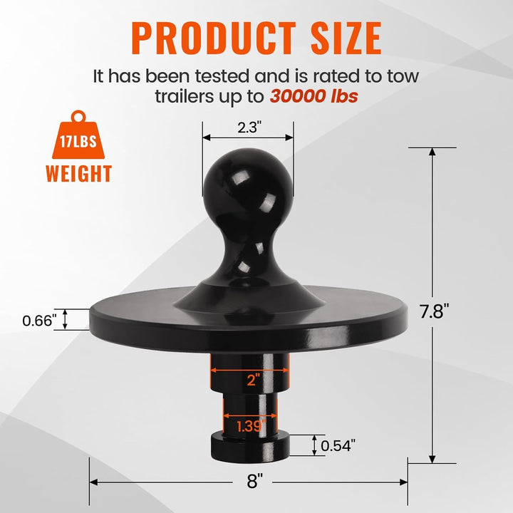 5th Wheel to Gooseneck Adapter, 2-5/16" Kingpin to Gooseneck Ball Towing Receiver Adapter, 30000 lbs Load Capacity, Fit for Fifth Wheel Tractor Trailer RV Truck, Black