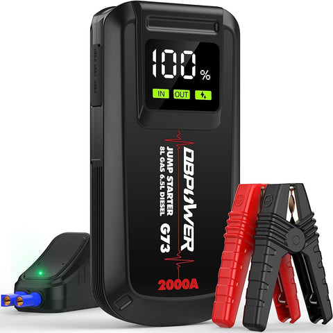 DBPOWER Jump Starter 2000A Peak Portable Car Jump Starter for Up to 8.0L Gas and 6.5L Diesel Engines, 12V Lithium Battery Booster Pack with 2.5