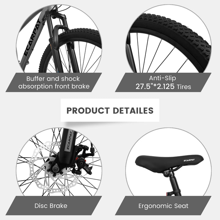 2757 MTB Bike 27 inch Mountain Bike 21 Speeds, Suspension Fork, Aluminum Frame Disc-Brake for Men Women Mens MTB Bicycle Adlut Bike