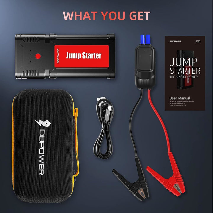 DBPOWER Jump Starter Battery Pack, 2750A Peak 76.96Wh, Portable Car Jump Starter (Up to 10L Gas/8L Diesel Engine) 12V Auto Battery Booster Pack with Smart Clamp Cables, Quick Charger