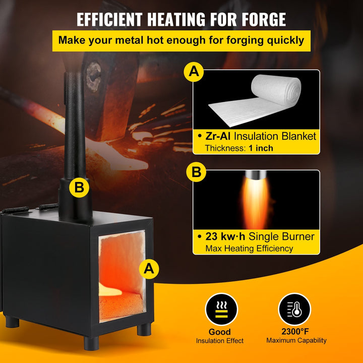 Propane Knife Forge, Blacksmithing Forge with Single Burner, Portable Propane Forge with Single Durable Door, Large Capacity Farrier Forge, Square Propane Burner Forge for Knife and Tool Making
