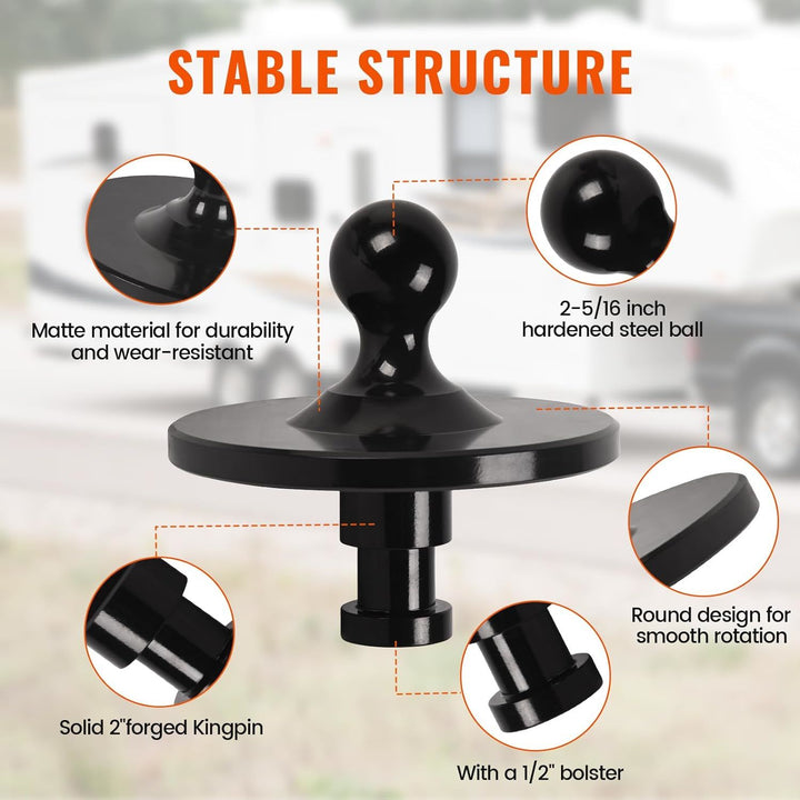 5th Wheel to Gooseneck Adapter, 2-5/16" Kingpin to Gooseneck Ball Towing Receiver Adapter, 30000 lbs Load Capacity, Fit for Fifth Wheel Tractor Trailer RV Truck, Black