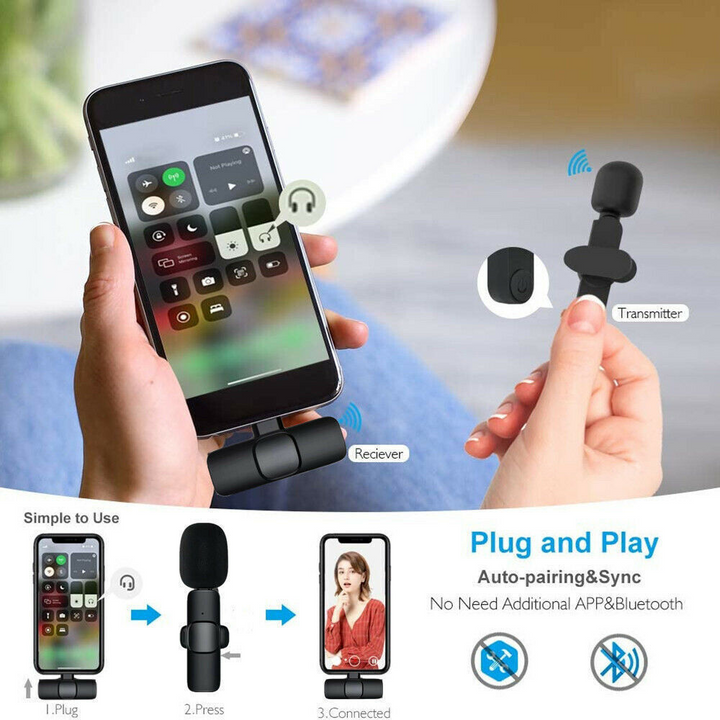 Wireless Lavalier Lapel Microphone for iPhone 15 Series/Android/Computer - Bluetooth Mini Phone Microphones for Video Recording - 2 Clip on Mics with USB C Interface for Tiktok YouTube Vlog