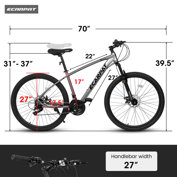 2757 MTB Bike 27 inch Mountain Bike 21 Speeds, Suspension Fork, Aluminum Frame Disc-Brake for Men Women Mens MTB Bicycle Adlut Bike