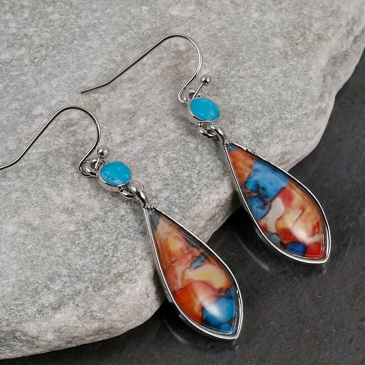 Silver Plated Natural Turquoise Natural Gemstones Earrings Wedding Engagement Bride Jewelry