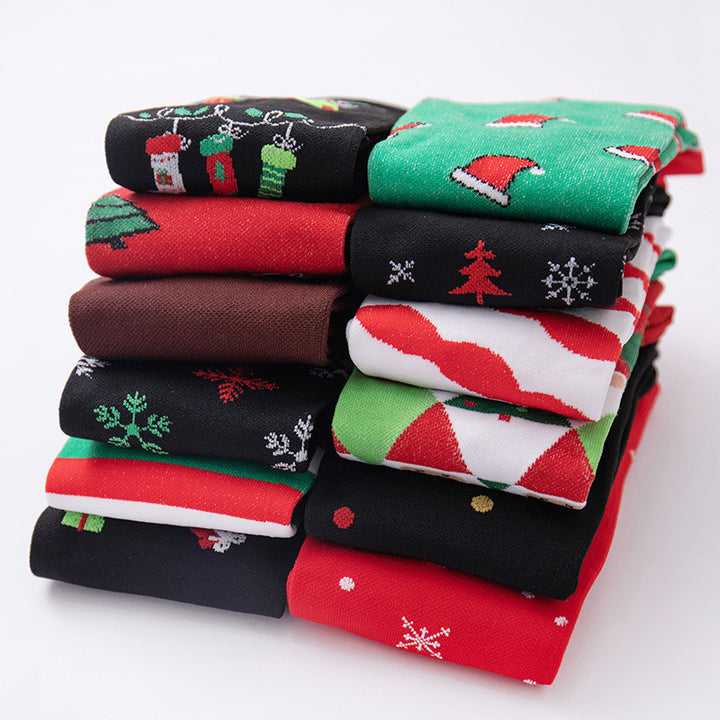 6 Pairs Women's Christmas Socks Holiday Christmas Novel Colorful Patterns