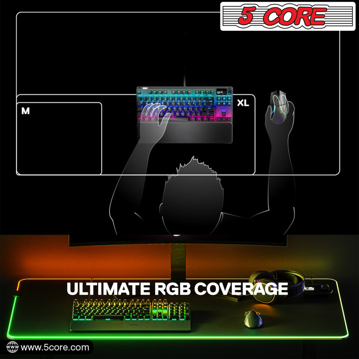 5 CORE Large RGB Gaming Mouse Pad Non-Slip Rubber Base, Waterproof 11.8 x 9.8 Inch LED Desk Mouse Mat Glowing 12 Modes Durable Stitched Edges, Great for Office and Gaming MP 300 RGB