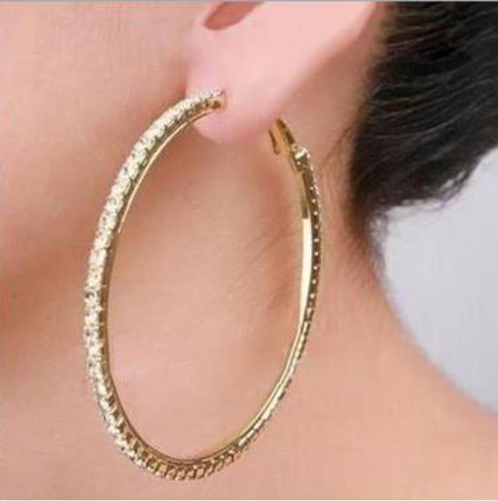 Designer Hoop Earrings 2Pairs/Lot 18K Gold Plated/Silver Plated Circle 3CM/4CM/5CM/6CM/7CM/8CM/9CM/10CM Elegant Big Earrings Jewelry Gifts Women Trendy diamond Crystal