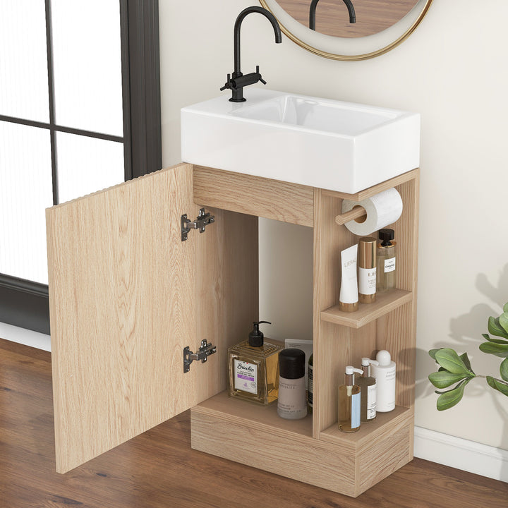 18.6\\\" Bathroom Vanity with Sink, Bathroom Vanity Cabinet with Two-tier Shelf, Left or Right Orientation