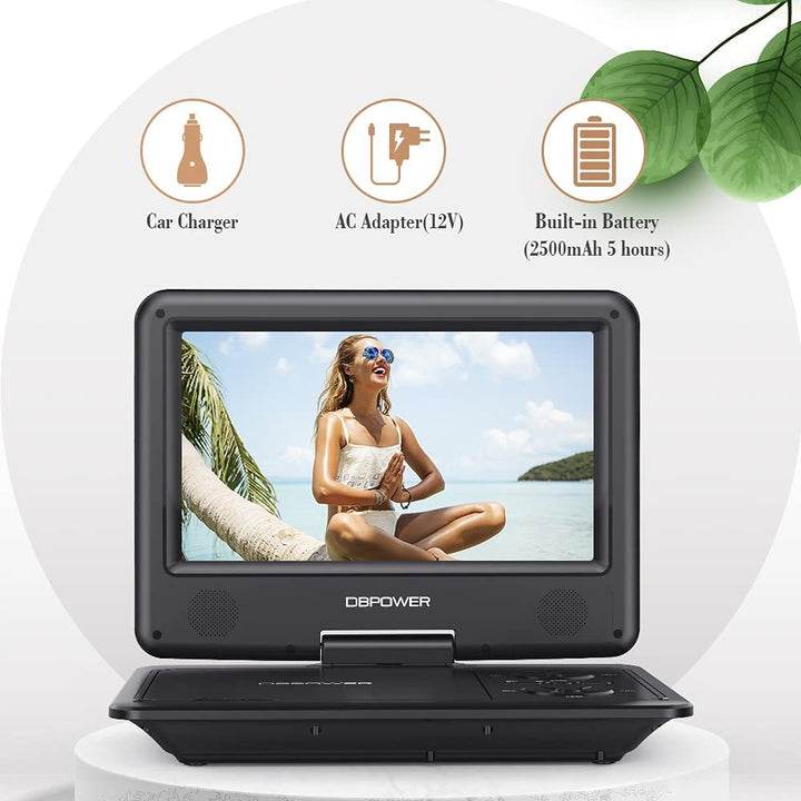 DBPOWER 11.5" Portable DVD Player, 5-Hour Built-in Rechargeable Battery, 9" Swivel Screen, Support CD/DVD/SD Card/USB, Remote Control, 1.8 Meter Car Charger, Power Adaptor and Car Headrest