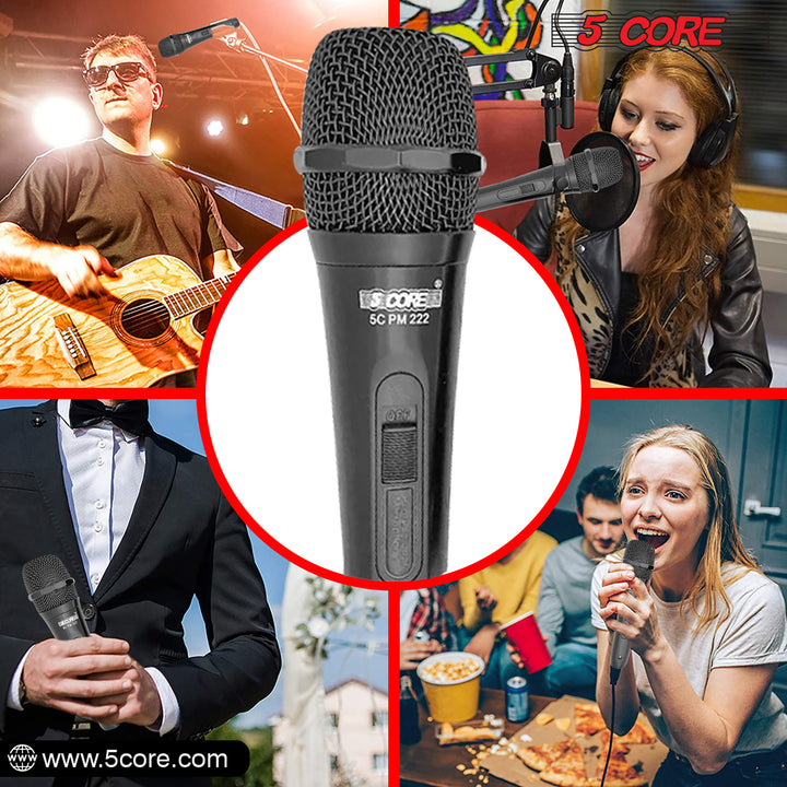 5 CORE Microphone Dynamic Vocal Handheld Mic Cardioid Unidirectional Microfono w On Off Switch + XLR Audio Cable for Singing Karaoke Public Speaking & Parties - PM-222