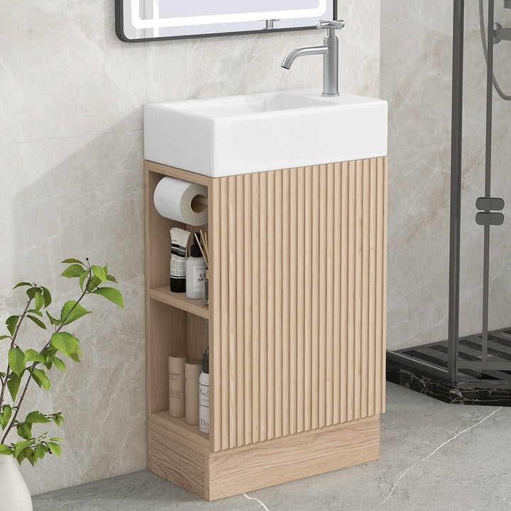 18.6\\\" Bathroom Vanity with Sink, Bathroom Vanity Cabinet with Two-tier Shelf, Left or Right Orientation