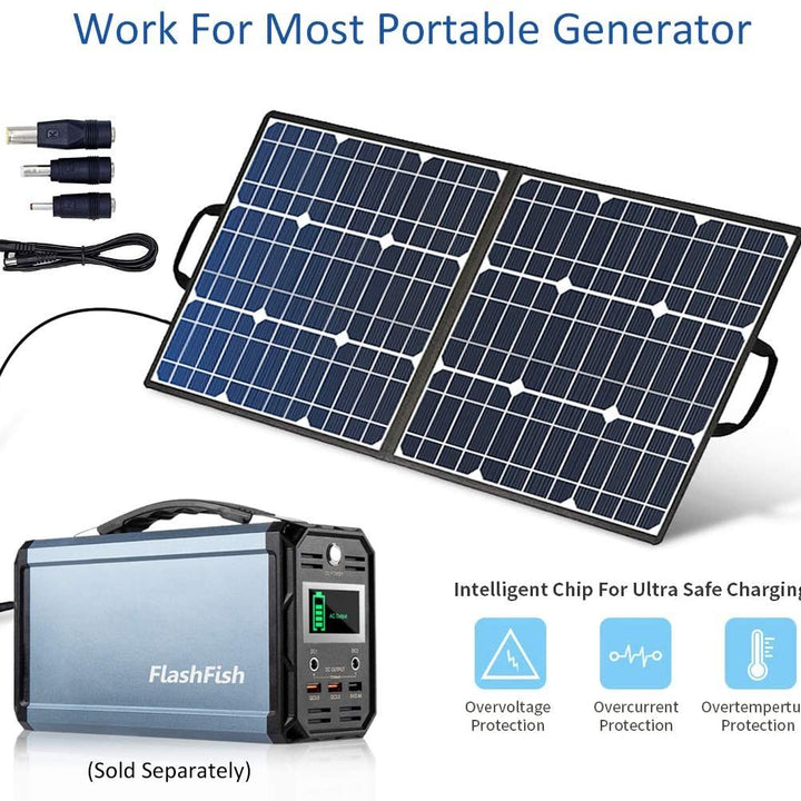 300W Solar Generator, FlashFish 60000mAh Portable Power Station Camping Potable Generator with 50W 18V Portable Solar Panel, Flashfish Foldable Solar Charger with 5V USB 18V DC Output